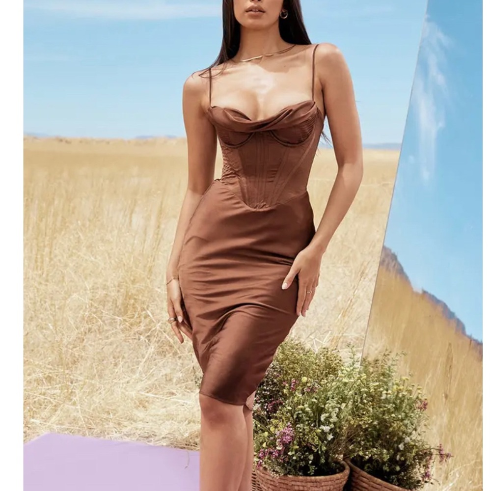 Myrna Satin Corset Midi Dress - HOUSE OF CB